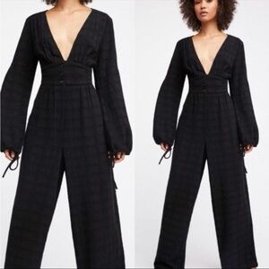 Free people true lovin black linen jumpsuit